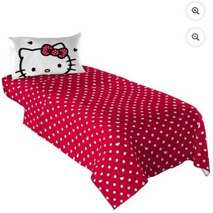 Hello Kitty Kids 3 Piece Red White Polka Dots Sheet Set, Twin